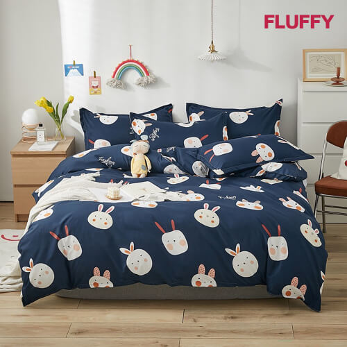  ชุดผ้าปูที่นอน 3.5ฟุต 3ชิ้น Fluffy คอลเลคชั่น Dreamy ลาย Navy bunny ไม่รวมผ้านวม 